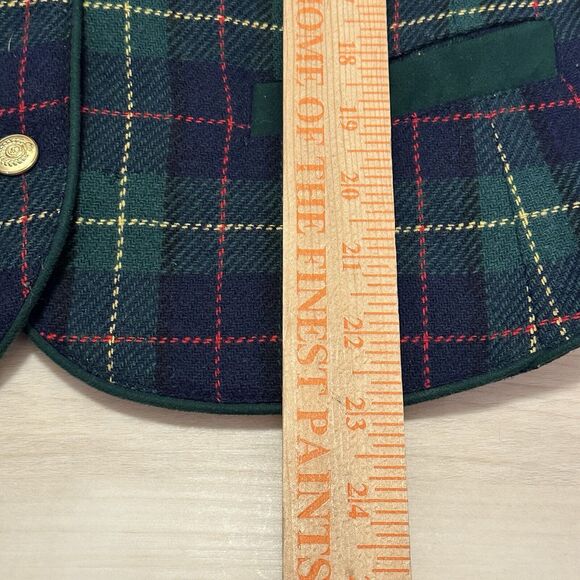 Liz Sport Women 14 Vest Wool V-Neck Gold Buttons Green Buffalo Plaid VTG - Picture 8 of 8
